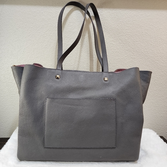 Henri Bendel The Influencer Tote Gray and Pink Leather Suede Striped Acc… - Picture 16 of 17